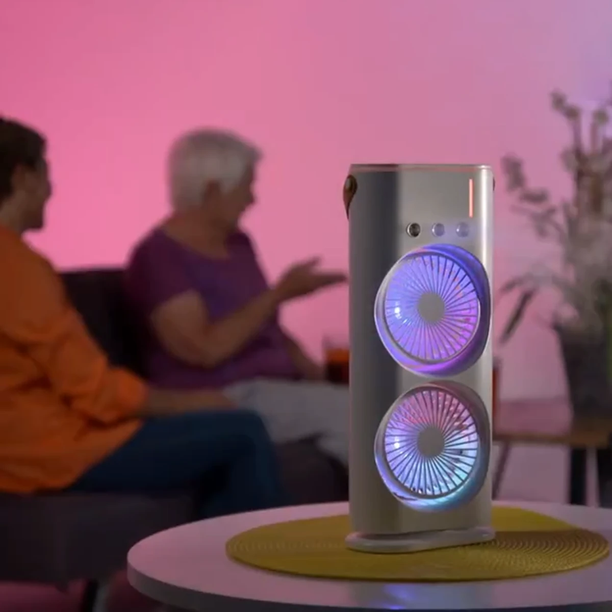 پنکه مه پاش دوقلو شارژی با نور RGB و ریموت دار